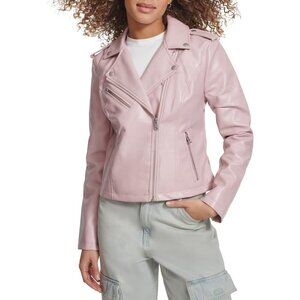 Women's The Classic Faux Leather Moto Jacket Font Full Zipper Gloss Lilac